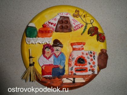 Декоративная тарелочка « Дед и баба у печи»