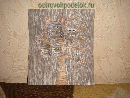 Картина из линолеума "Совы на дереве" своими руками